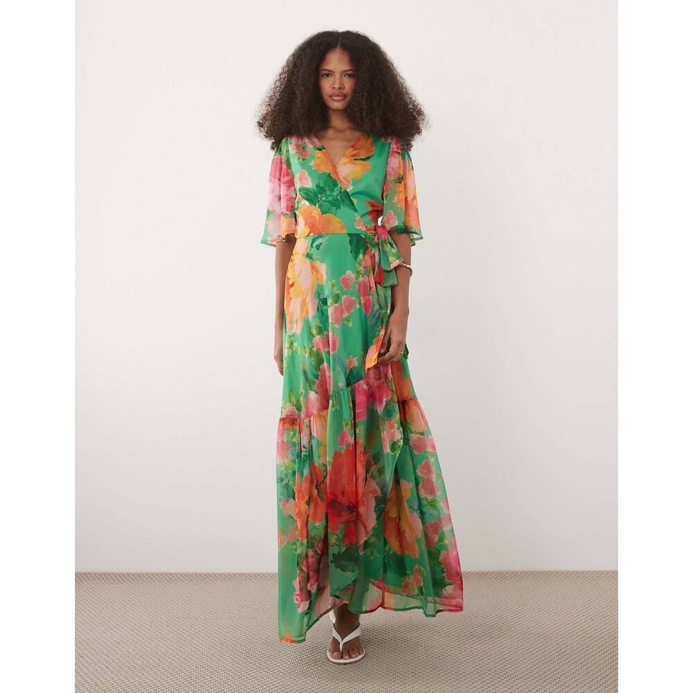 Floral Wrap Dress Maxi Dress With Flutter Sleeves